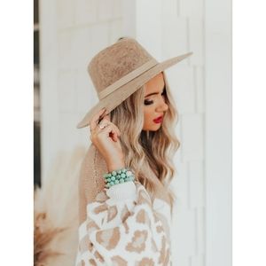 Brand New Cream/Brown 3.5" Wool Wide Brim Hat